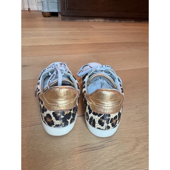 Zadig & Voltaire Leo Wild Leopard Print Lace-up Sneakers Metallic Gold Sz 6.5 - Picture 2 of 9